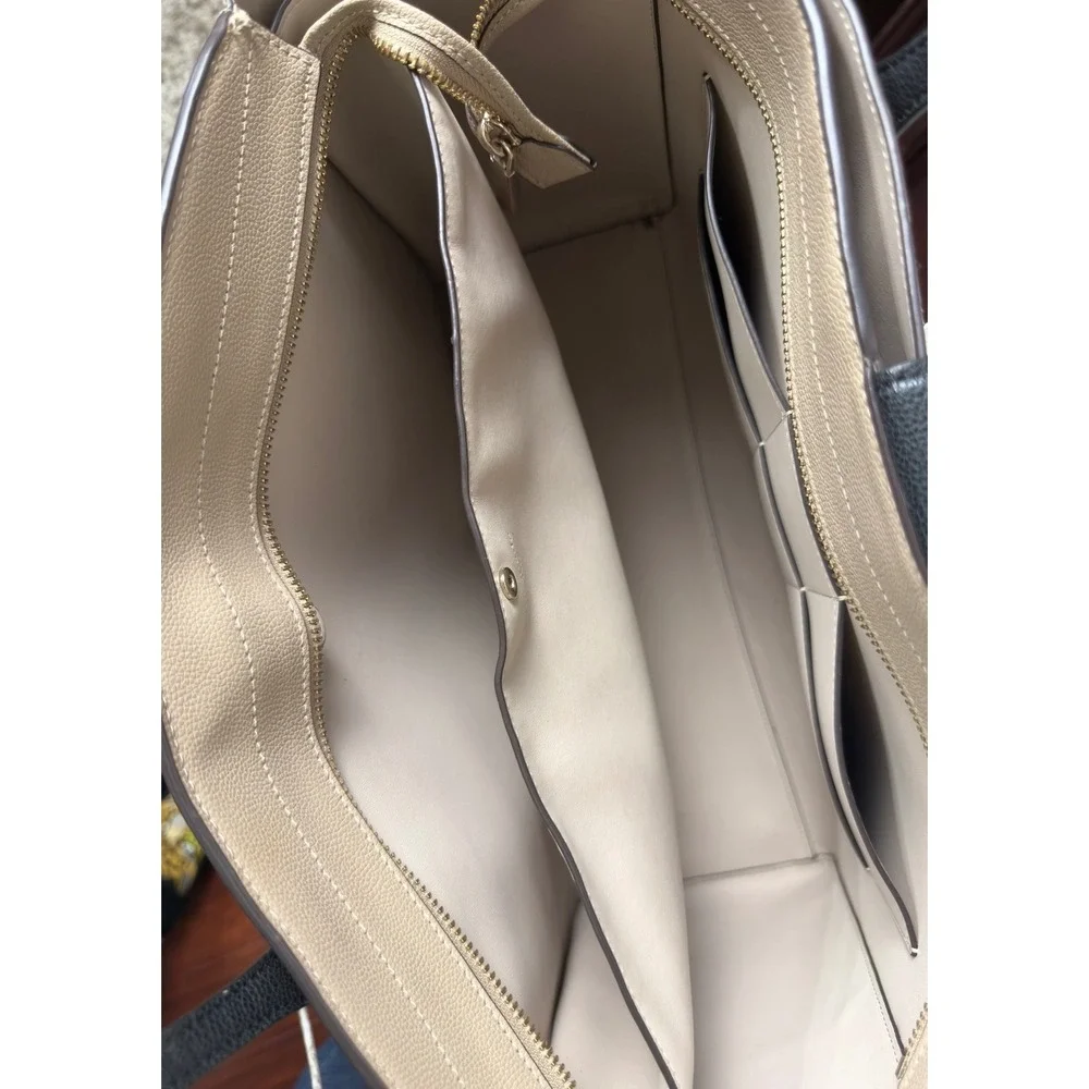 Kate Spade Locket Large Tote Pebbled Leather Tri-Color Beige White Black Bag